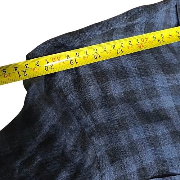 M.G. Gordon XL Blue Black Plaid 100% Linen Short Sleeve Button Casual Shirt - Picture 5 of 8